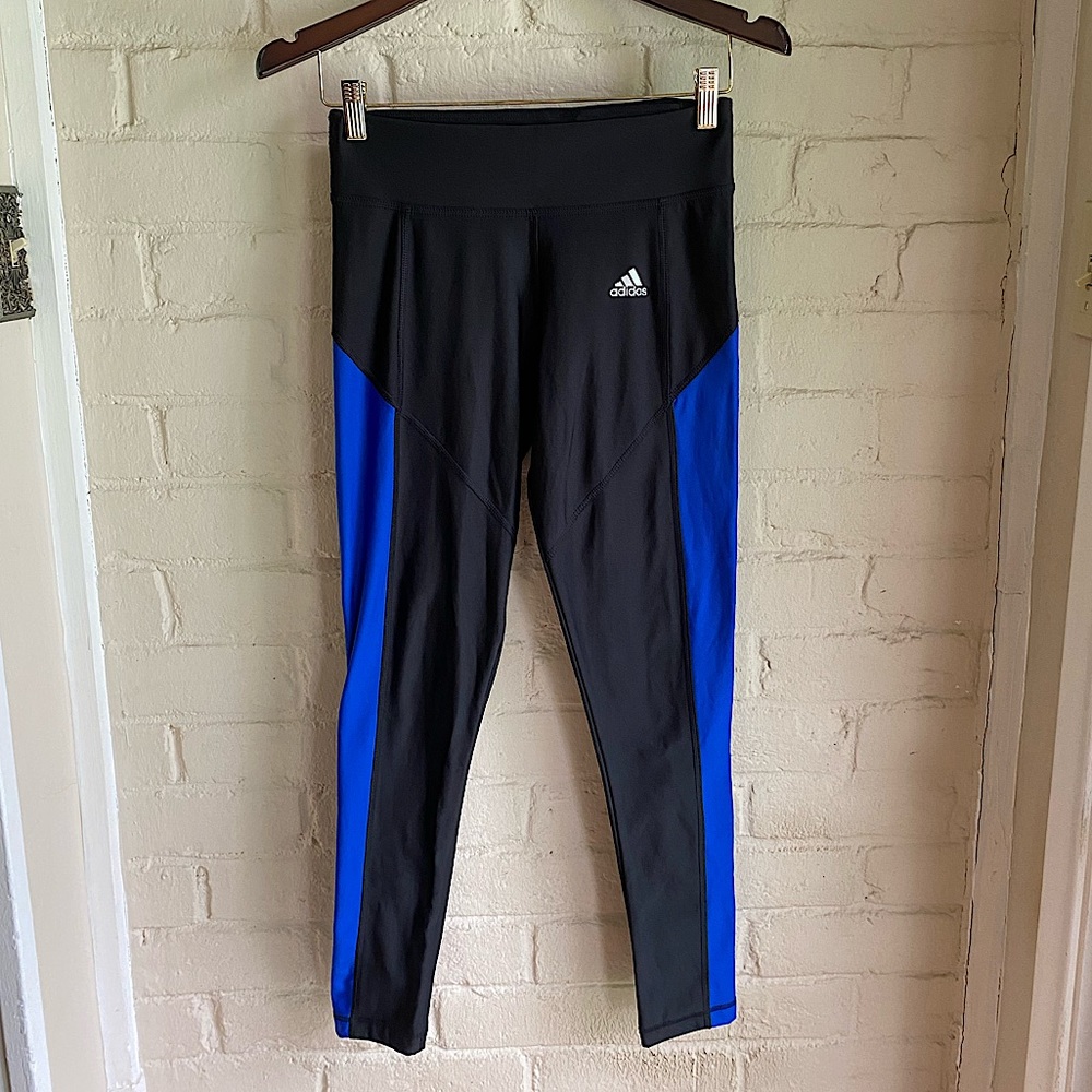 Adidas climawarm soft lined workout running legging small black w/ blue